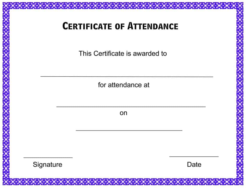 Certificate Of Attendance Template Free Download Printable Templates