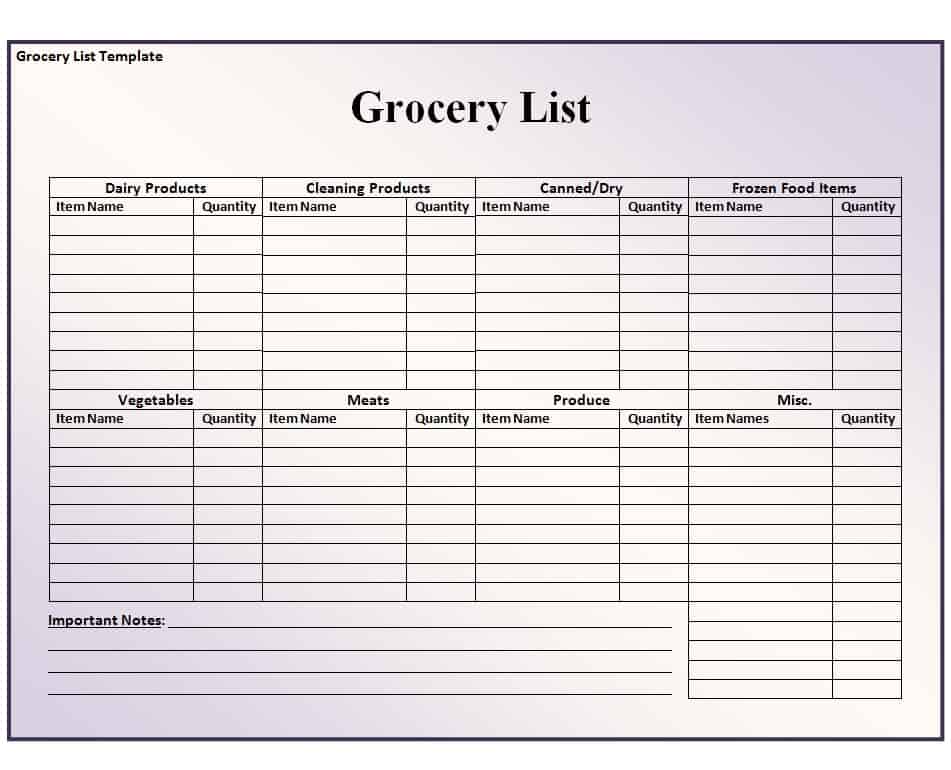 Grocery List Template Excel Word Template Rezfoods Resep Masakan 