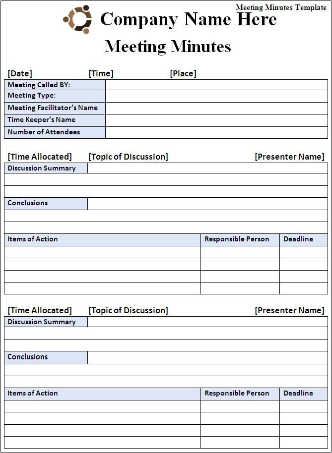 Meeting minutes template Free Formats Excel Word