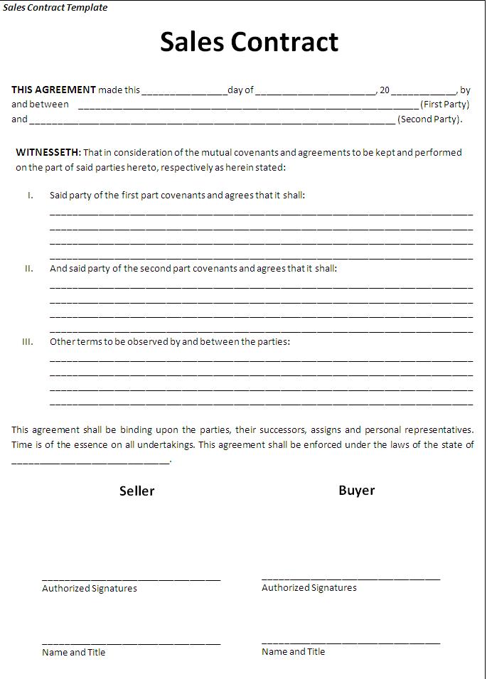 Sales Contract Template Free Formats Excel Word