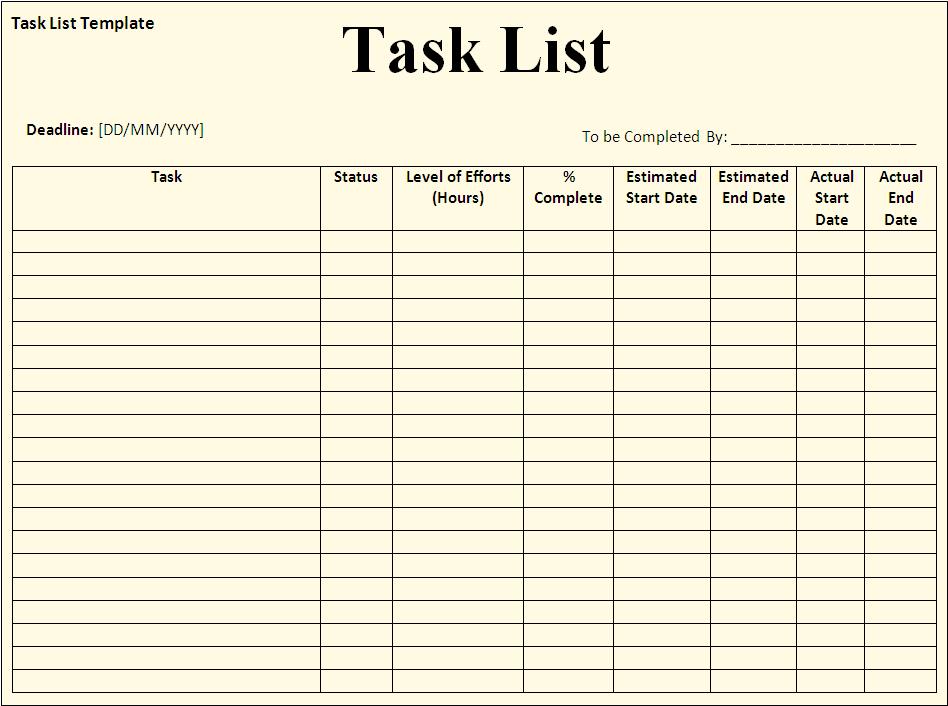 task checklist template