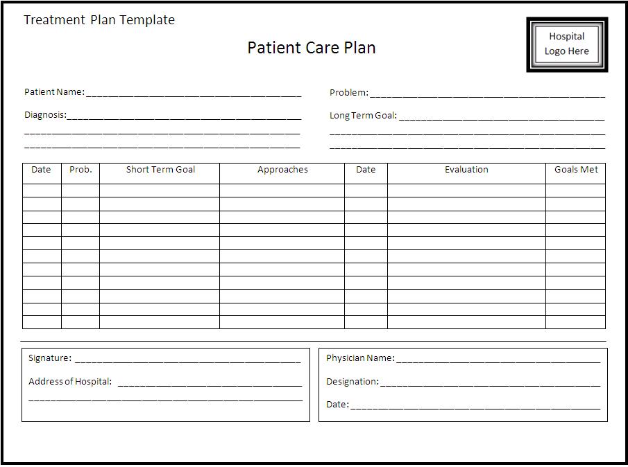 Treatment Plan Template Free Formats Excel Word