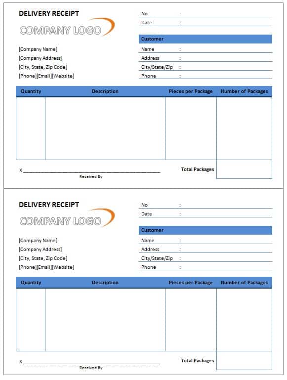 Delivery Receipt Template Sample Templates